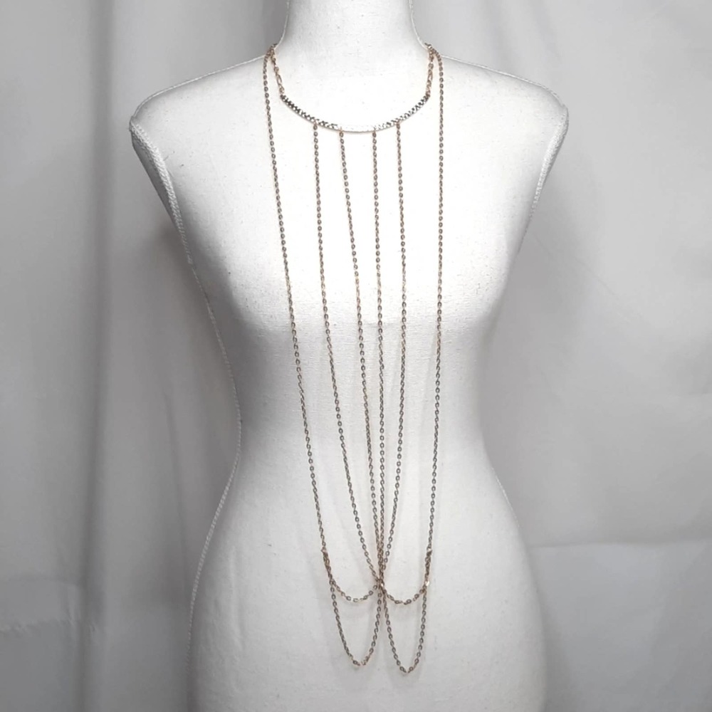 Long Gold-Tone Draped Chain Necklace